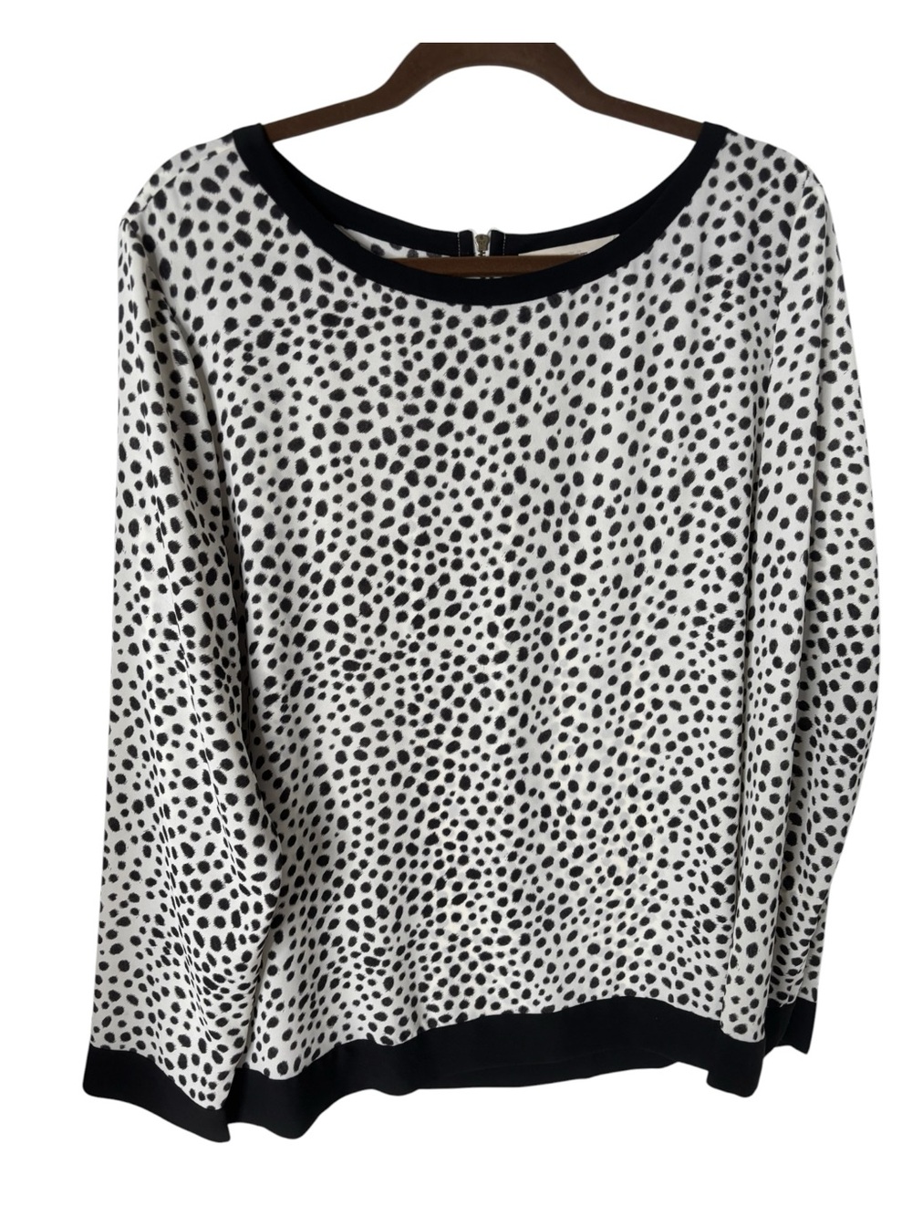 Loft Woman’s Black and White Dot Print Long Sleeve Top Zip Back Sz XL NWOT